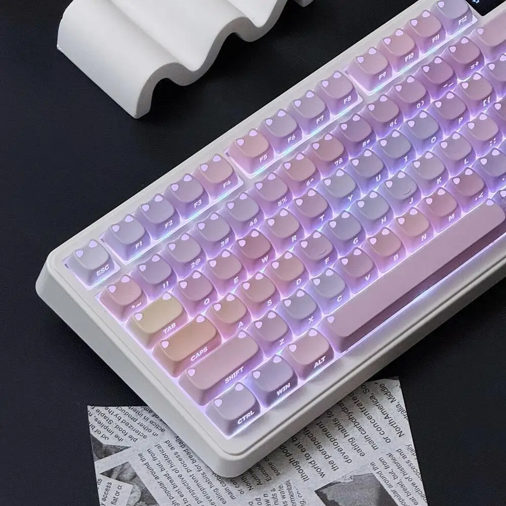 113 Key Cute Monet's Cat Key Cap Transparent Cat's Ears Keys Cap Cute Keycaps PBT MAO Profile for ANSI Made68 Mad68 Wooting 60