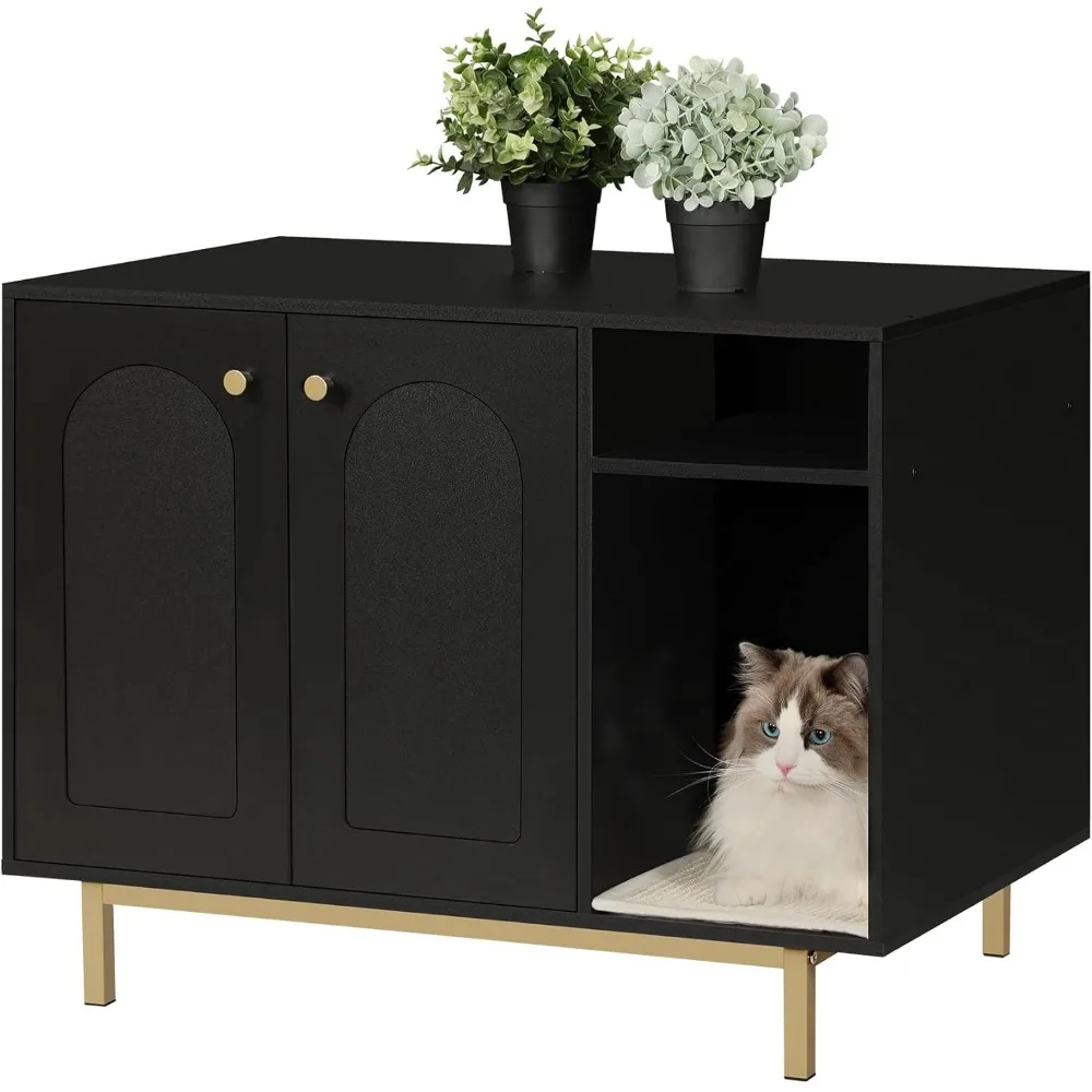 Cat Litter Box Enclosure, Hidden Litter Box Furniture, Wooden Pet House Side End Table, Storage Cabinet Bench for Living Room