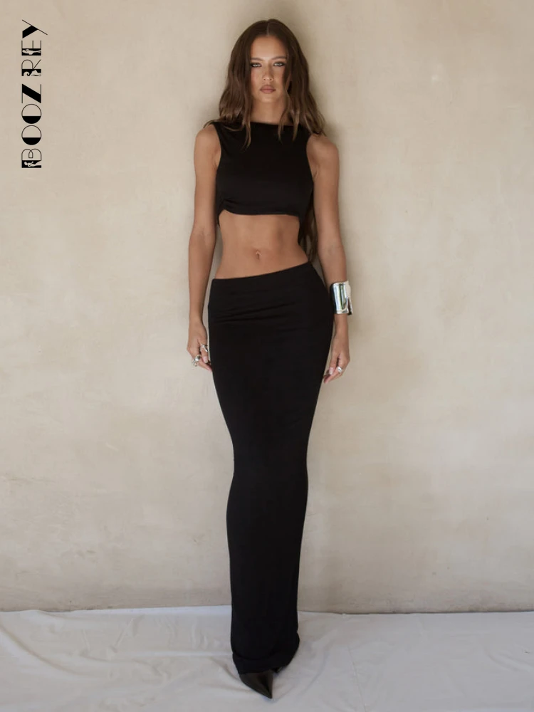

BoozRey Sexy Backless Backless Sleeveless Long Skirt Set for Women Elegant Party Club Clothing Summer Skinny Lady Robe Dress Set