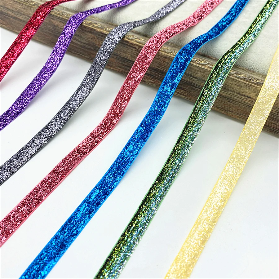 2 PCS 5 Yards 10mm Glitter Ribbon Wedding Party Decoration Handmade Ribbon Gift Wrapping Hair Bowknot DIY Christmas Ribbon