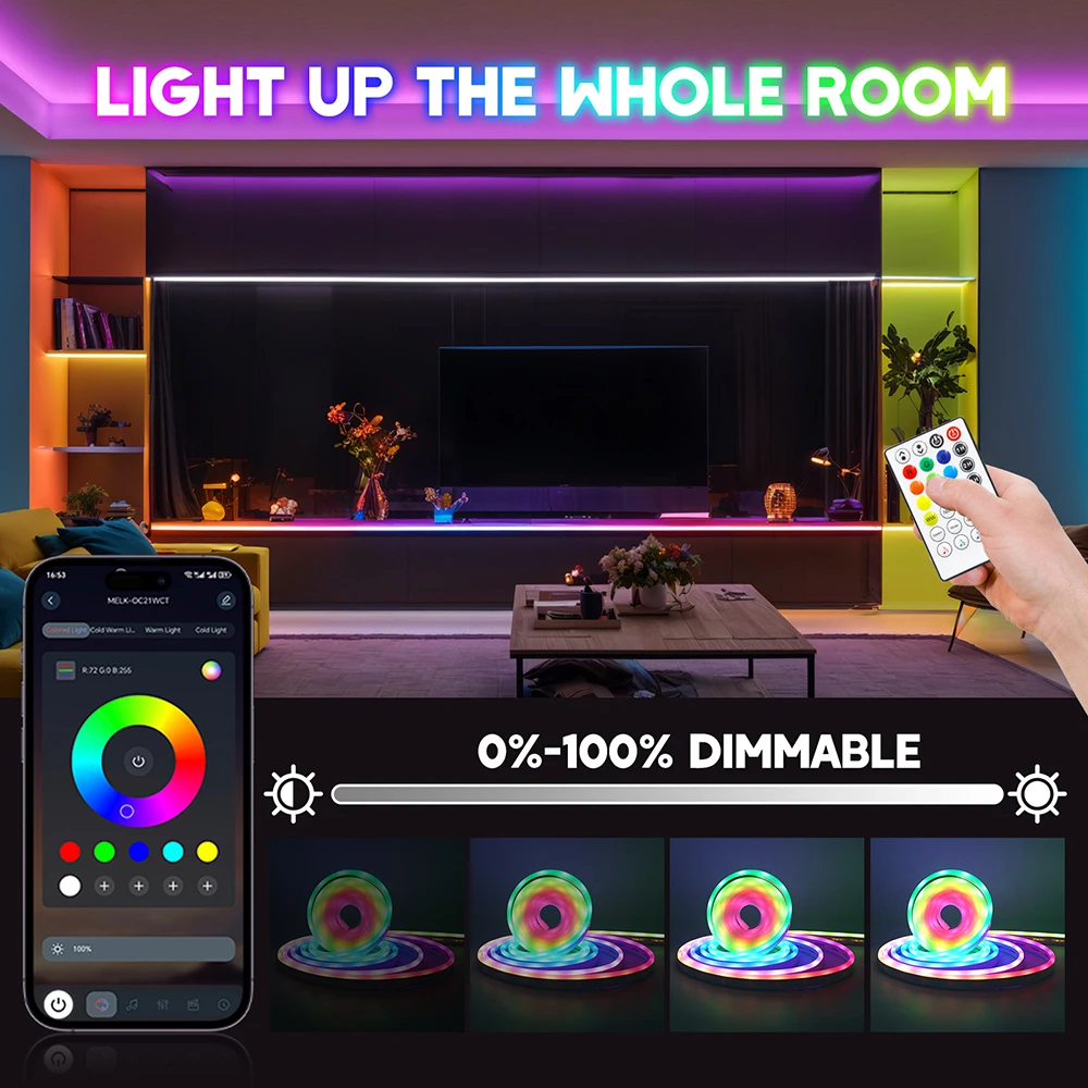 5V Bluetooth RGBCCT Neon LED Strip Lights 1M 2M 3M 5M Waterproof 28Keys Remote Flexible Ribbon 108LED/M For Home Wall Decoration