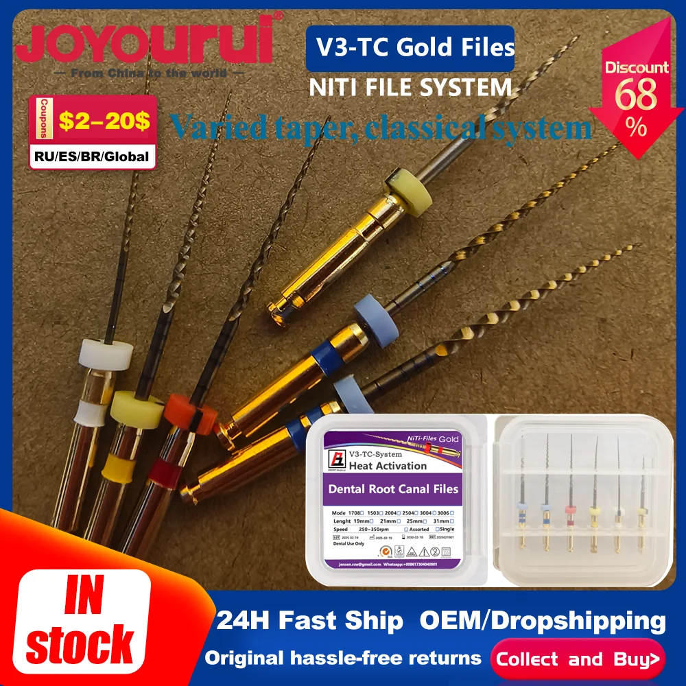 

6pcs/pack Dental Instrument Super Endo Files Gold Files Engine Use Rotary Files Golden Endondontic Root Canal NITI Dentist Tool