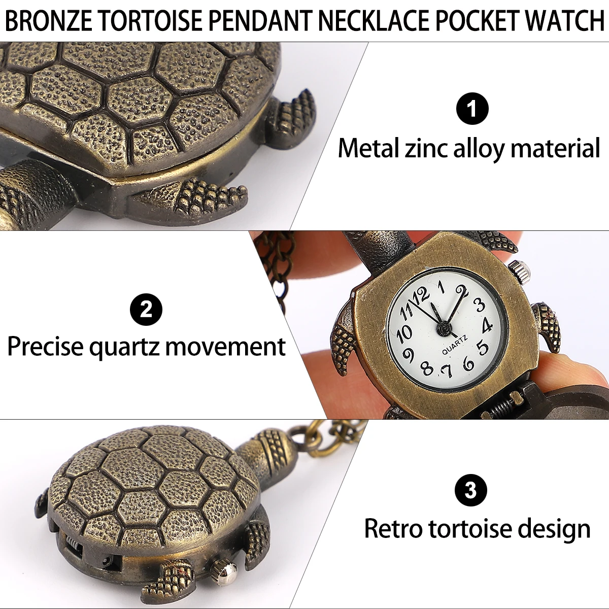 

Retro Pocket Watch Vintage Zinc Alloy Jewelry Elegant Decor Mechanical Quartz Movement TORTOISE Shape Lightweight Chain Portable