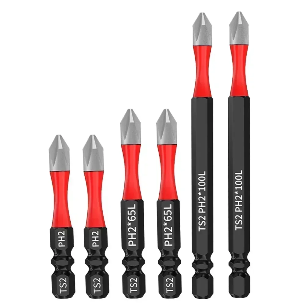 

6pcs 50/65/100mm PH2 Impact Screwdriver Bit High Hardness HRC62 Cross Head Screwdriver Drill Bit Anti-Slip Long Drill Bits Tool