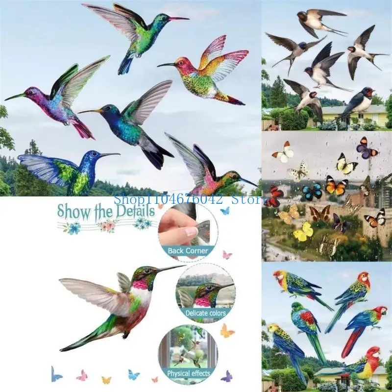 652F Decoratives Bird Window Stickers 2pcs Clear Cling Decals for Glass Safety
