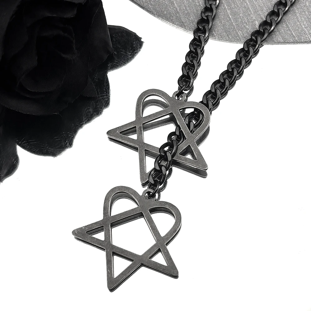 Rock Musik Band Ihn Knebelkette Für Frauen Männer Edelstahl Schwarz Goth Heartagramm Stern Mode Y Form Halskette Schmuck – Detail 4