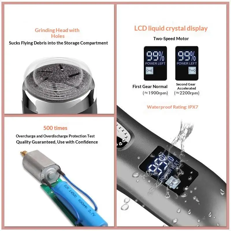 1 Set USB Charging Electric Foot Pedicure Device Dust Collector LCD Display Foot Callus Removing Exfoliating Smooth