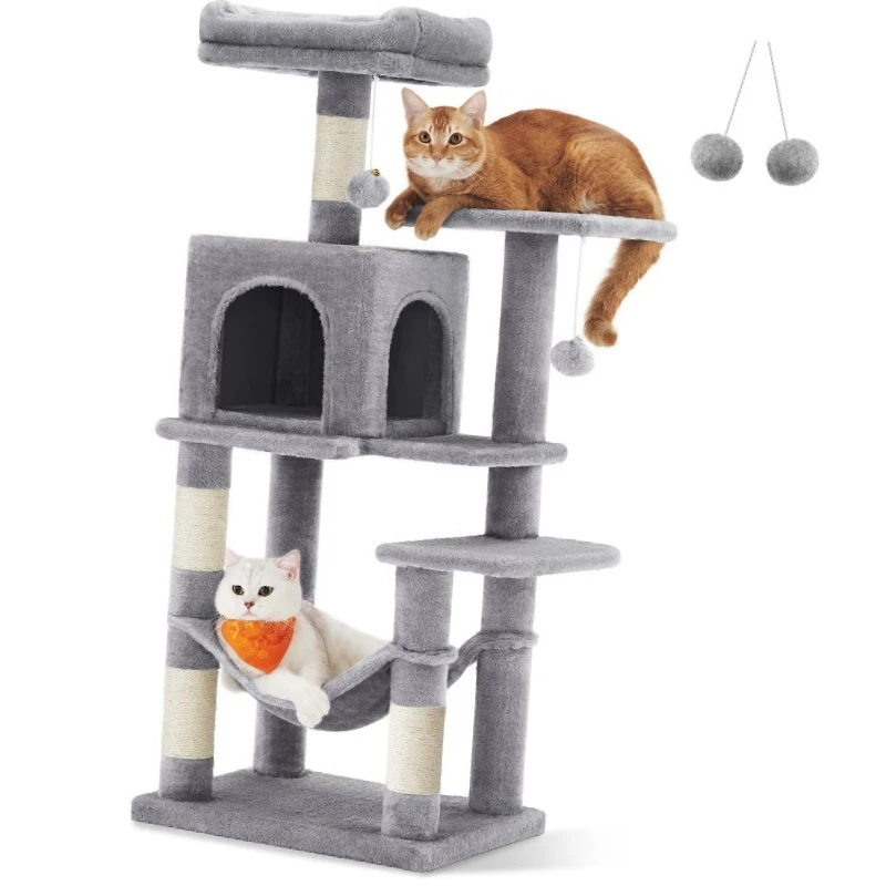 

Cat Tree Tower for Indoor Cats , 44.1-Inch Multi-Level Design with 4 Scratching Posts, Perches, Hammock & Cave