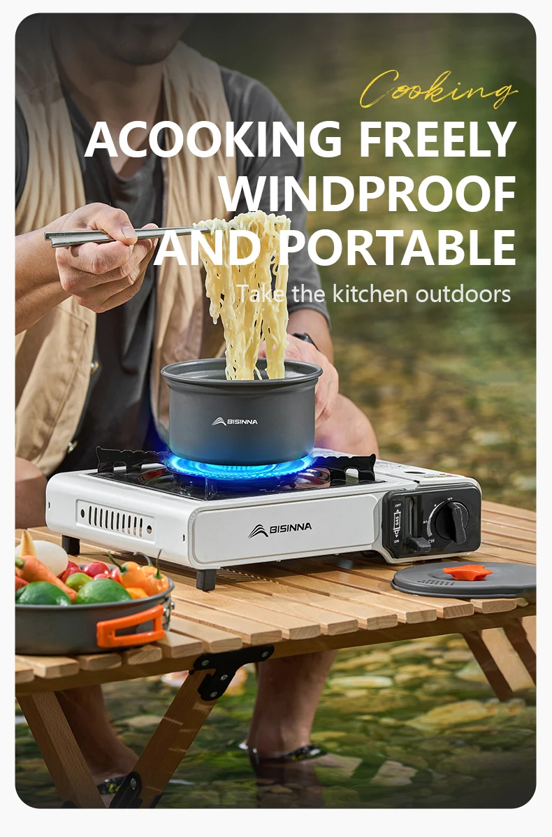 BISINNA Tragbarer Campingkocher, Leichter Picknick-BBQ-Kocher mit Aufbewahrungsbox, Brennt wie ein Gasbrenner für zu Hause, 2900W Leistung – Detail 3