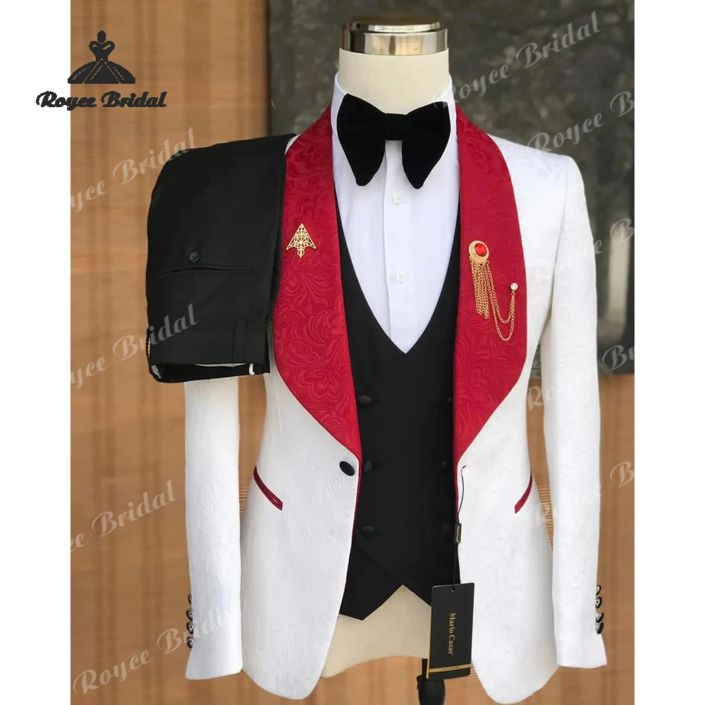 Jacquard Three Piece Single Breasted Men's Wedding Suit 2026 Notched Lapel Evening Suit Customized trajes para hombre