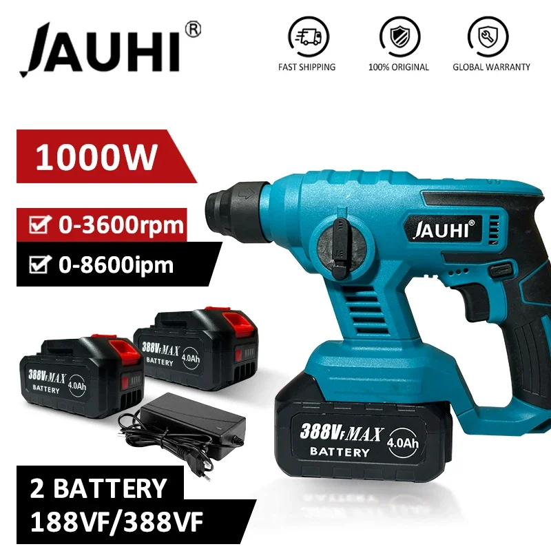 

1000W 3600rpm Cordless Electric Rotary Hammer Rechargeable 8600ipm Electric Hammer Drill Power Tools For Makita 18V Battery