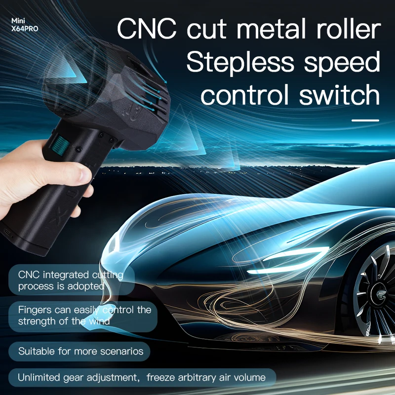 X64PRO Krachtige Mini Blaasapparaat 16000mAh Turbo Krachtige Jet Fan Krachtige Auto Stofblazer 64mm Kanaalventilator Stuwkracht 1500G Windsnelheid 350km/u