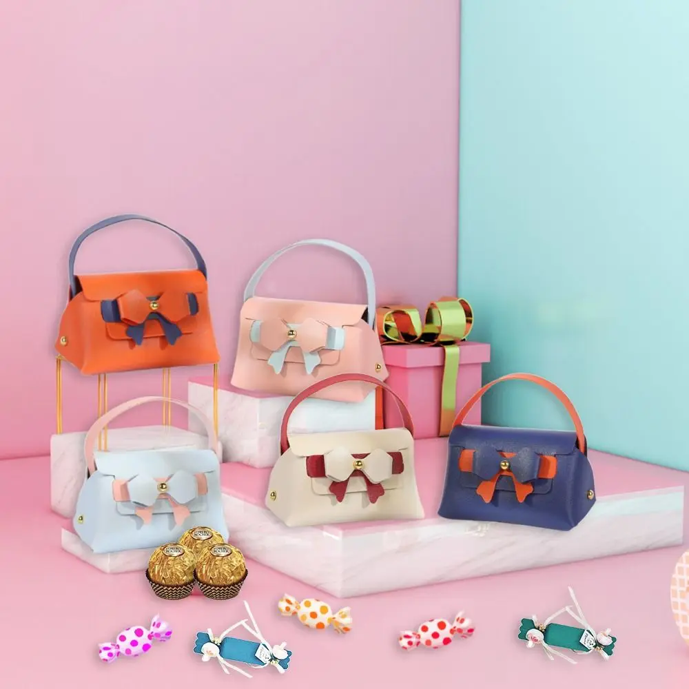 Leather Gifts Box Creative Bowknot Handbag Candy Box Coin Purse