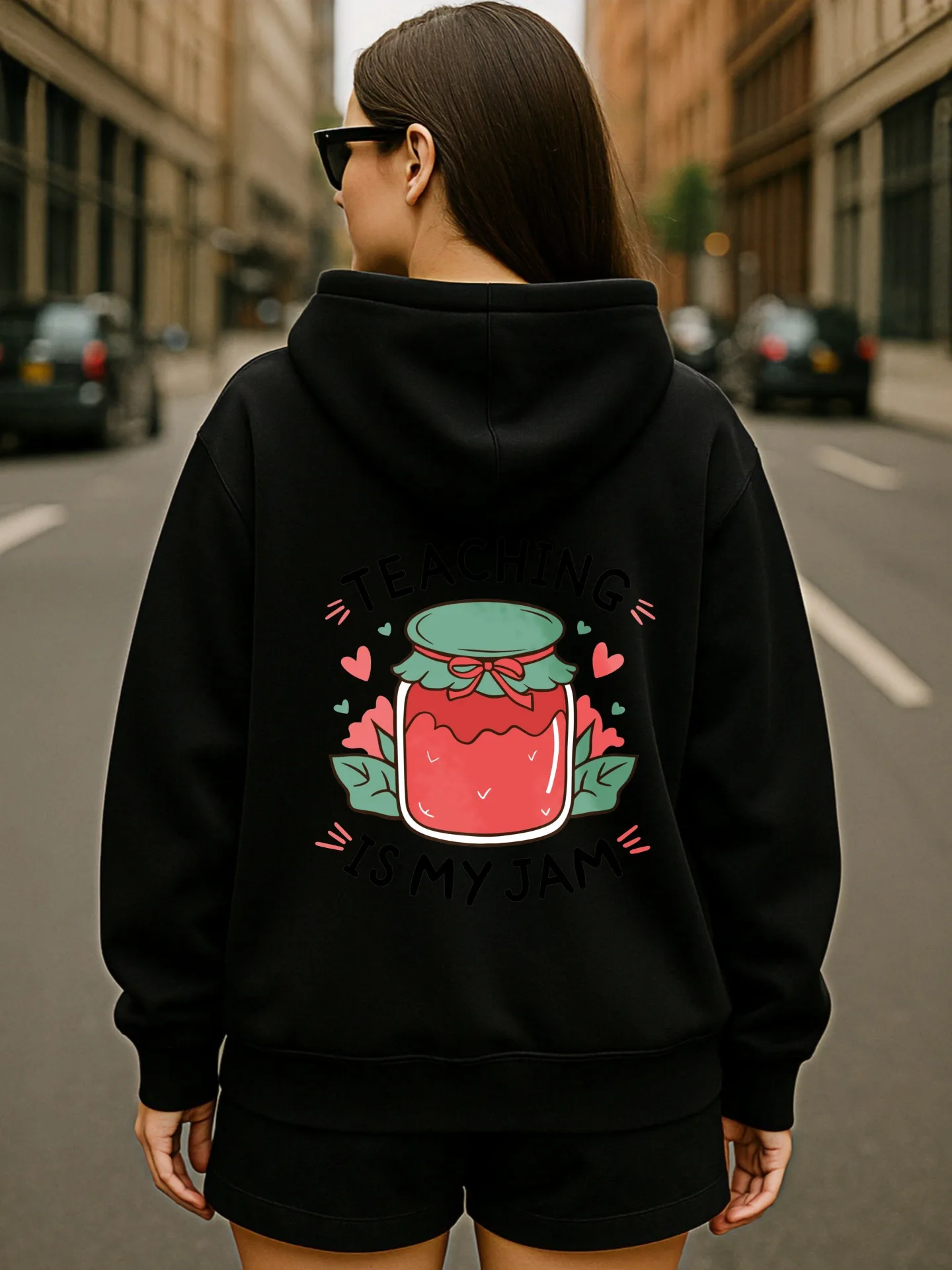 هوديي نسائي برسومات جرافيك، طباعة حروف روك ستار، نمط ملابس الشارع، مزيج القطن، ملابس يومية غير رسمية، للمراهقين