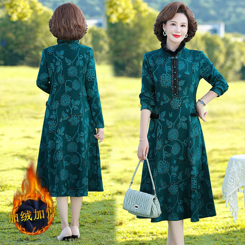 Frauen Herbst Winter Jacquard Kleid Dame Langarm Party Velours Kleid Langarm lässig A-Linie lange Plüsch Kleid elegante Vesito