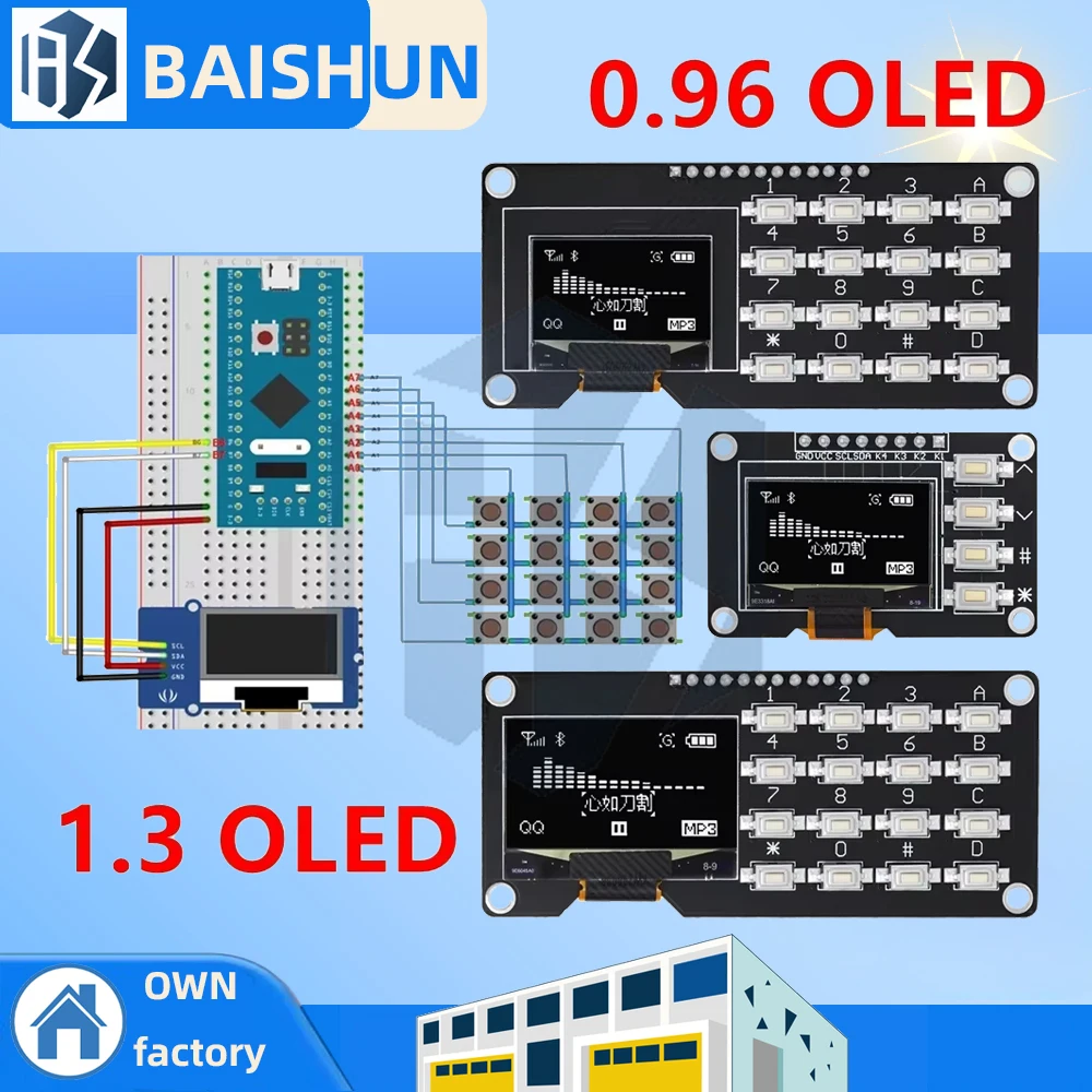 

Комбинированный драйвер SSD1106/SSD1315: OLED-дисплей 0,96/1,3 дюйма + клавиатура 4x4 (16 кнопок) для Arduino