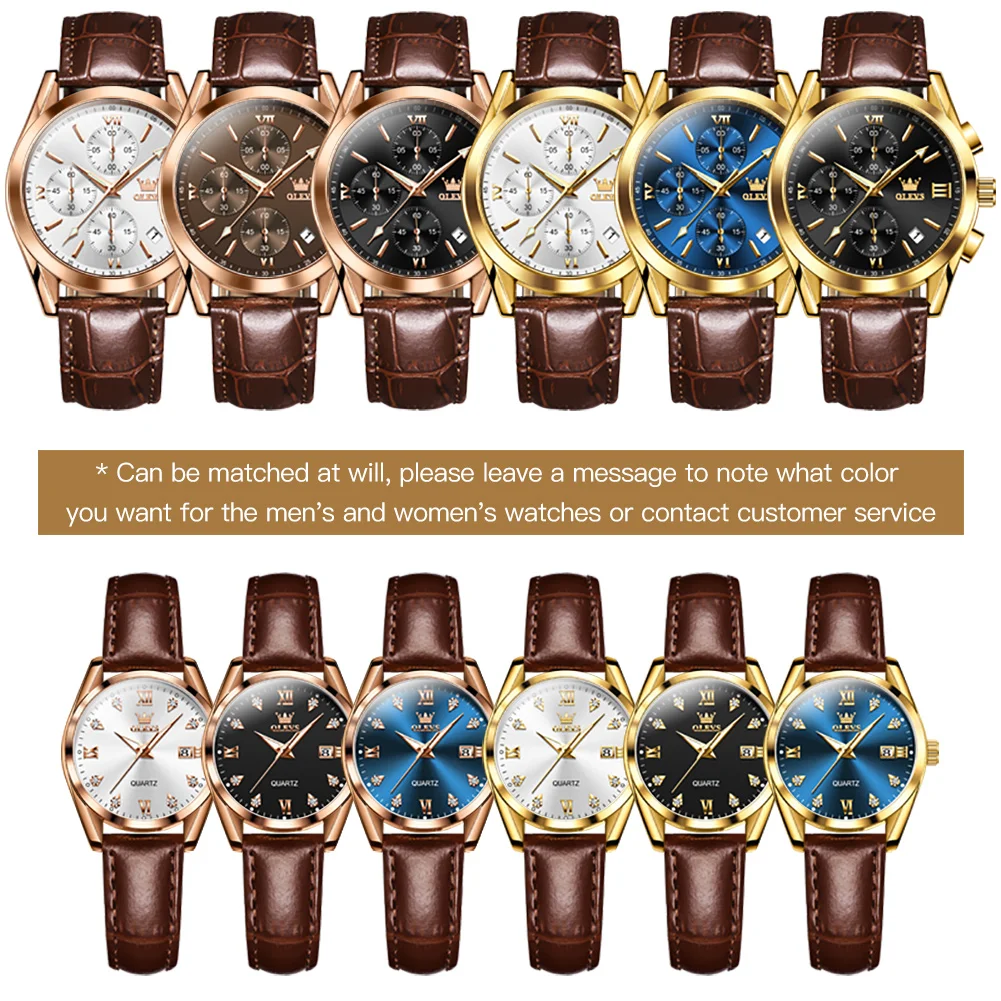 Olevs Paar Quartz Horloges Voor Liefhebbers Topmerk Luxe Lederen Klok Waterdicht Polshorloge Mode Casual Dames Horloge Paar