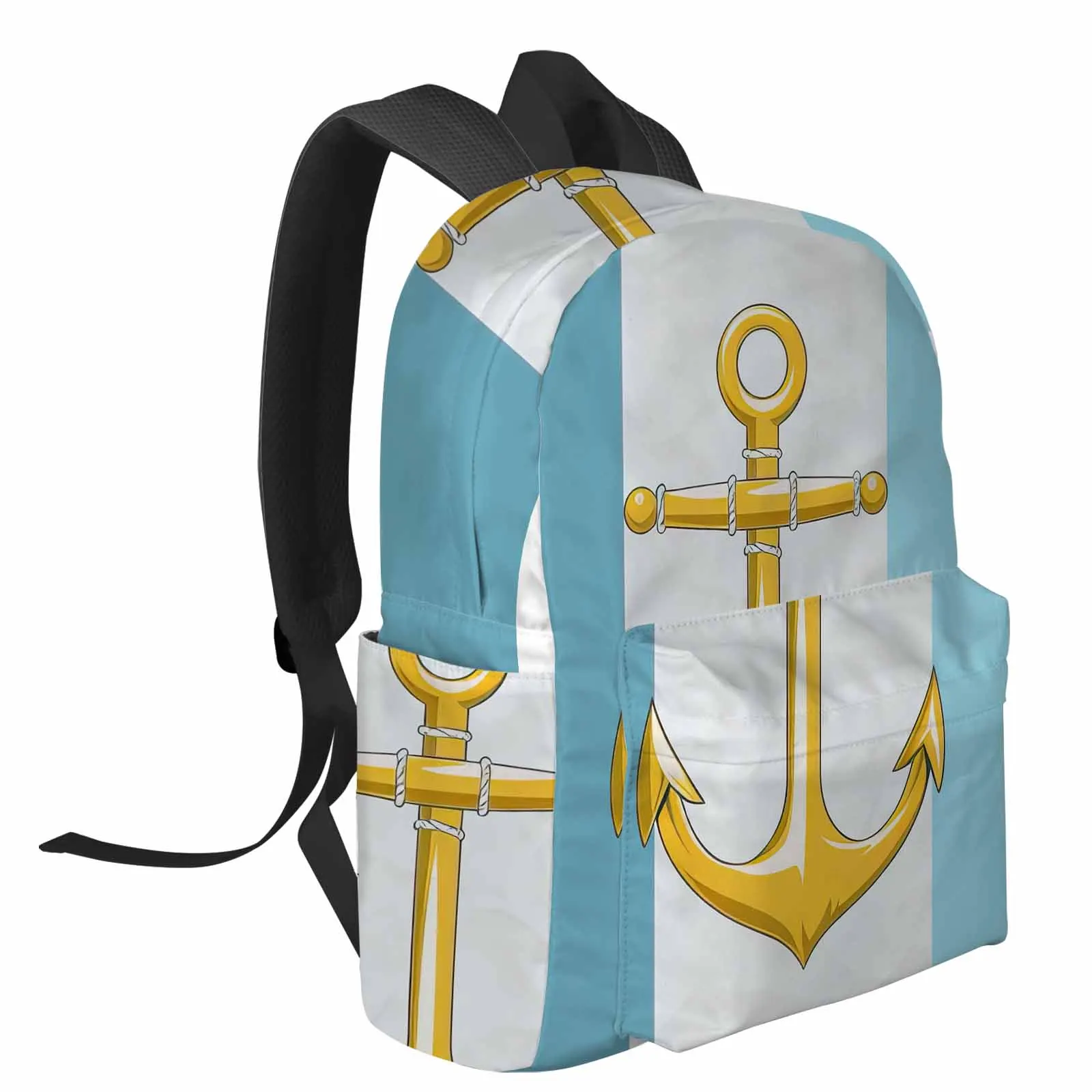 Color Block Boat Anchor Rope Gold Backpack School Bags for Teenagers Students Laptop Bag Women's Casual Travel Backpack