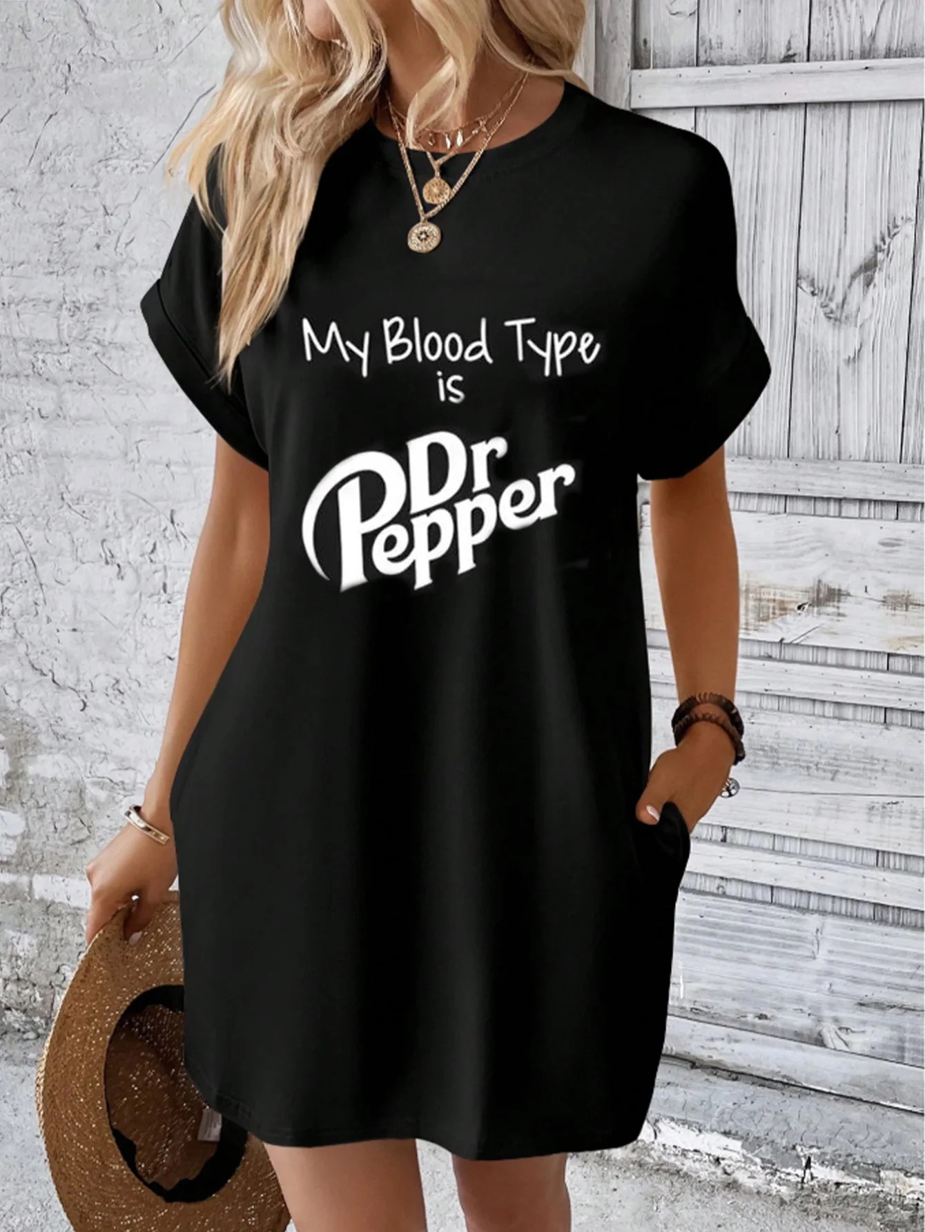 Vestido Casual con Cuello Redondo y Estampado de Dr Pepper, Transpirable, de Poliéster, para Mujer, con la Insignia de mi Grupo Sanguíneo