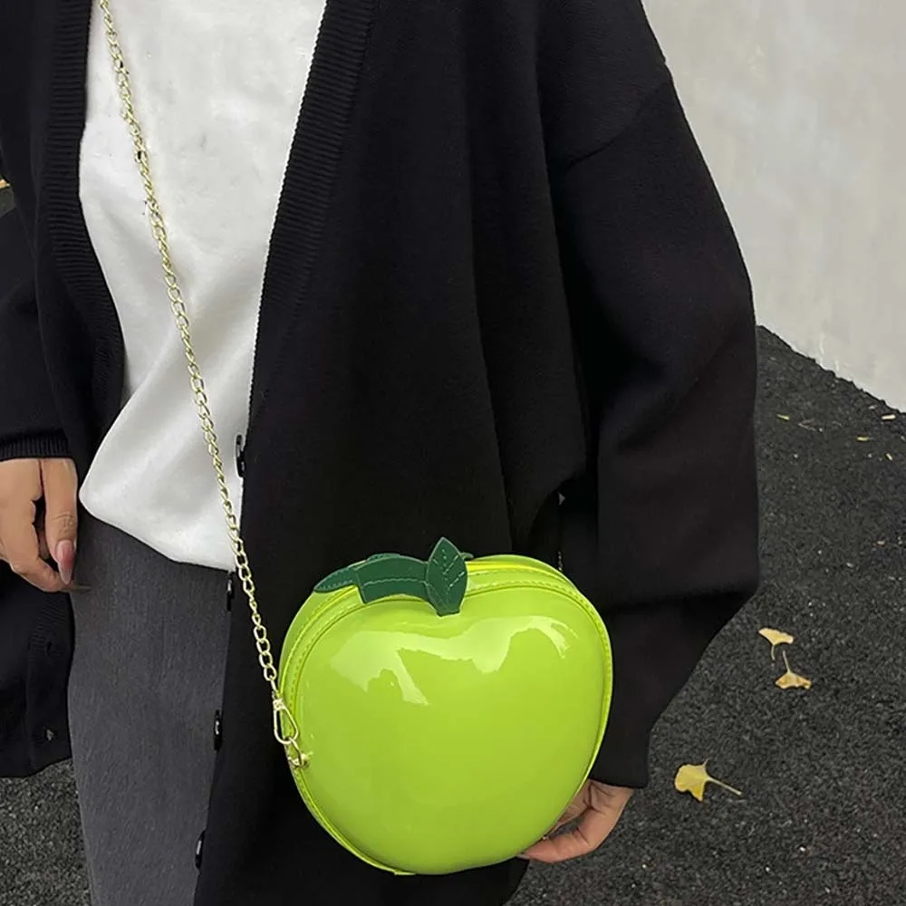 

Coin Purse Fruit Shape Chain Bag Solid Color Anti-splash Water Leather Round Pouch Large Capacity Polyester