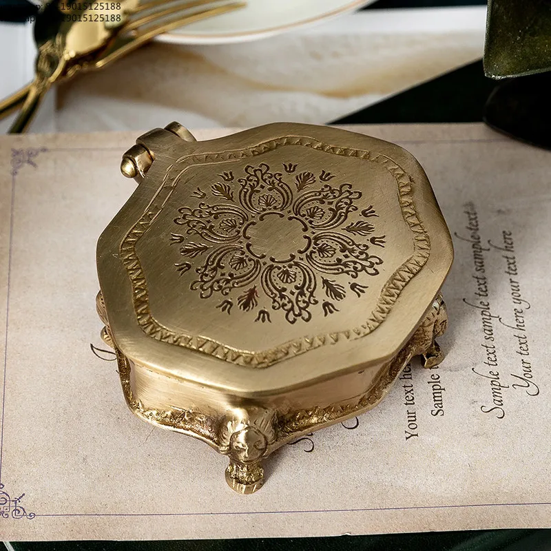 European court India imported brass carved jewelry jar handmade retro storage jewelry box