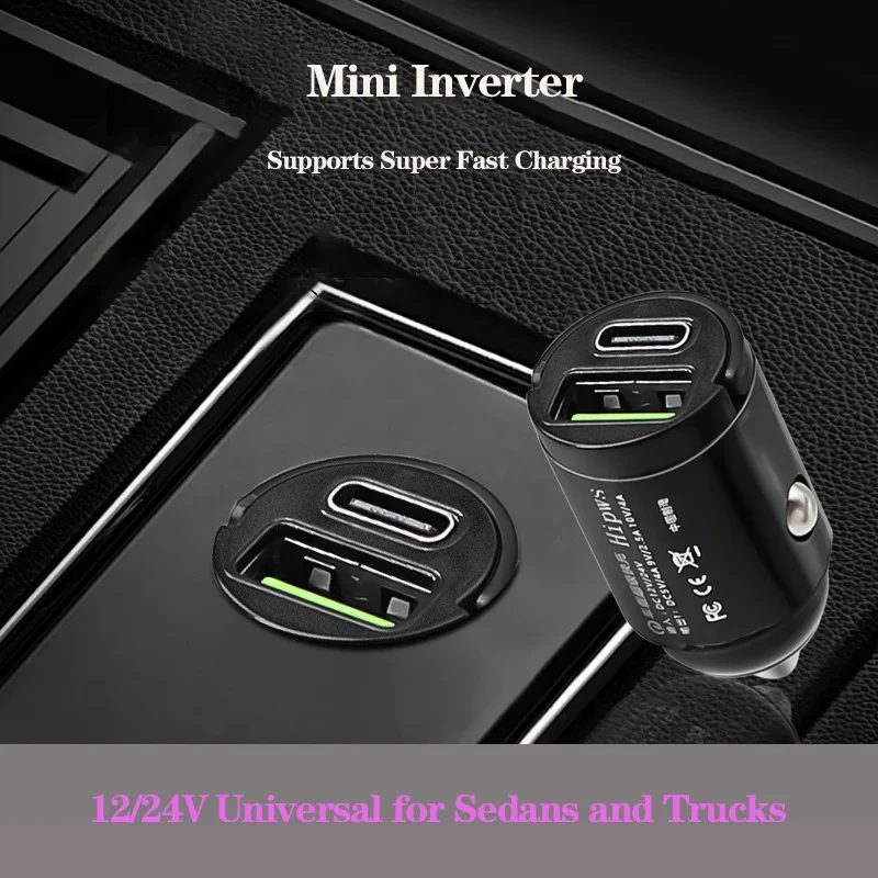 100W 66W 5A 보이지 않는 미니 자동차 충전기 2 포트 자동차 충전기 빠른 충전 P... - 1