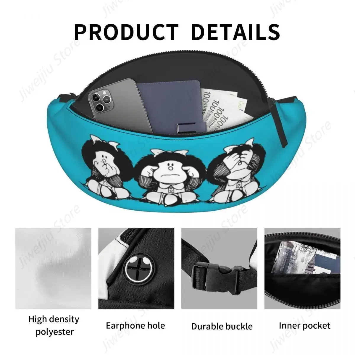 Cool Humor Mafalda Fanny Pack for Travel Hiking Men Women Quino Cartoon Manga Crossbody Waist Bag Phone Money Pouch