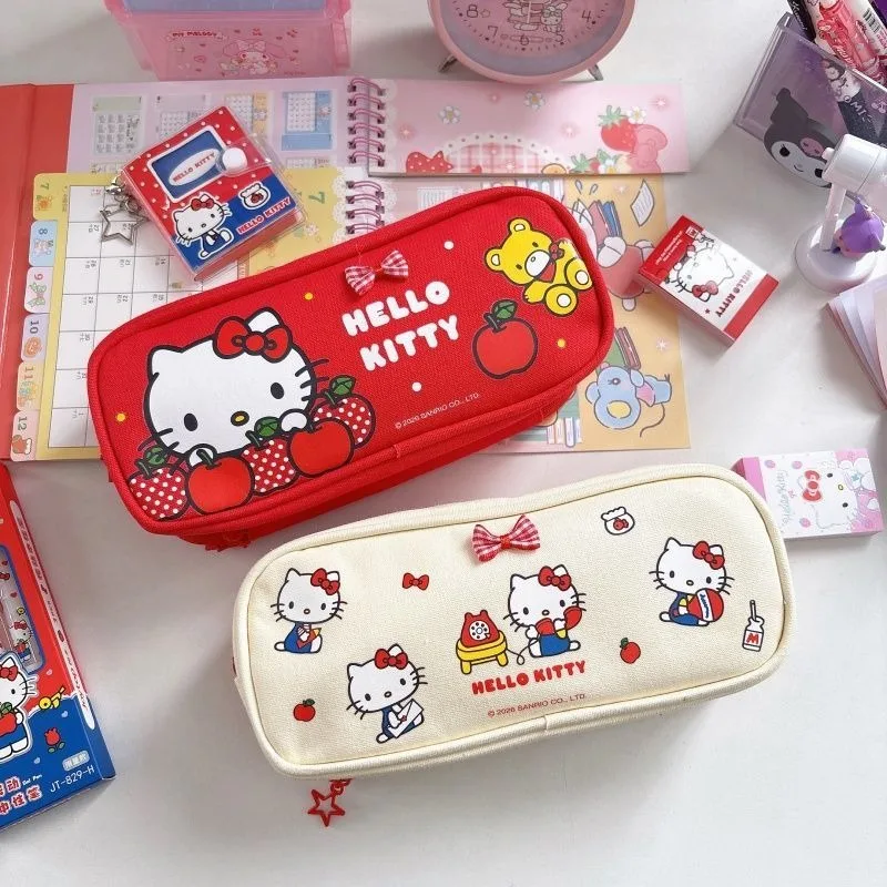 

HelloKitty Sanrio New Pencil Case Double Layer Large Capacity Pencil Case Stationery Box Fashion Trend Sense of Luxury Cute