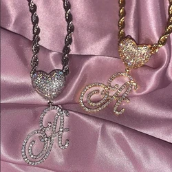 Hiphop Heart Initials Name Necklaces For Women 4MM Rope Chain Cursive Letters Pendant Necklace Trendy Jewelry Gifts