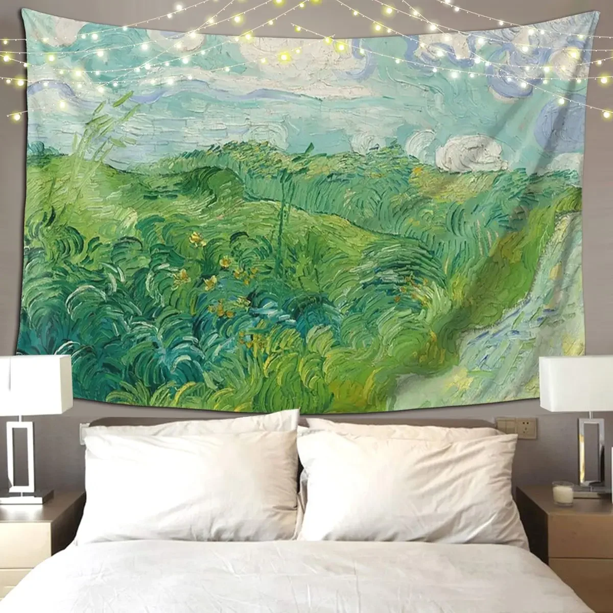 Green Wheat Fields, Auvers, Vincent Van Gogh Tapestry Art Wall Hanging Aesthetic Home Tapestries for Room Bedroom Dorm Room