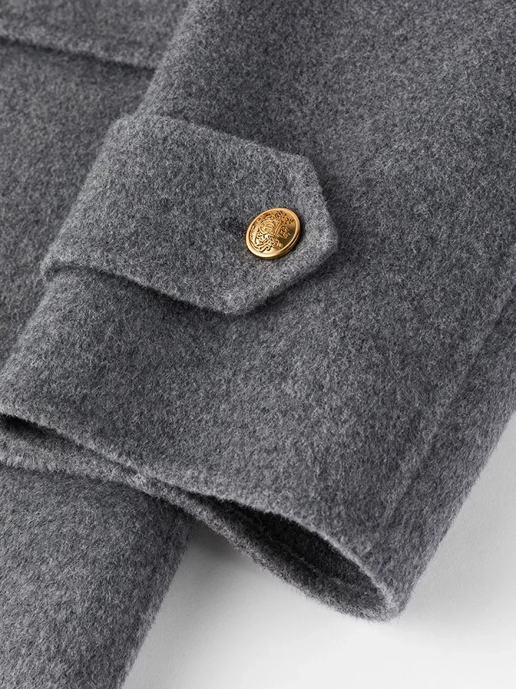 FSLE 100% Wool College Style Women Navy Blue Long Woolen Jackets Drop Sleeve Design Casual Winter New Female Grey Wool Coats