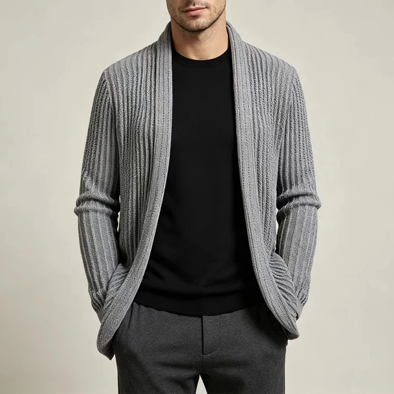 2026 Fall Winter Ribbed Knit Cardigan Mens Loose Fit V‑Neck Mid‑Length Open Front Daily Outerwear For Men