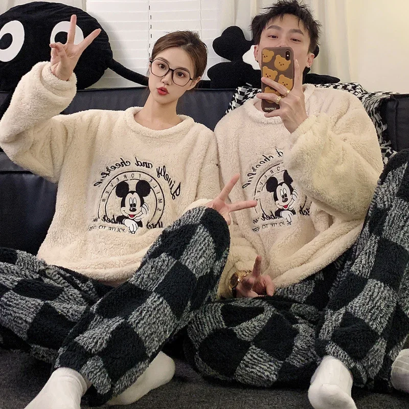 Disney couple pajamas winter warm two-piece set Mickey Mouse loungewear Disney loungewear cartoon Mickey Mouse couple pajamas