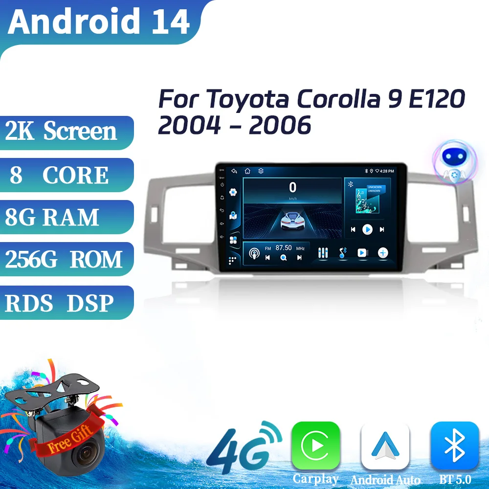 

Android 14 For Toyota Corolla 9 E120 2004-2006 Car Radio Multimedia Video Player Navigation 4G GPS Carplay Touch Screen Stereo