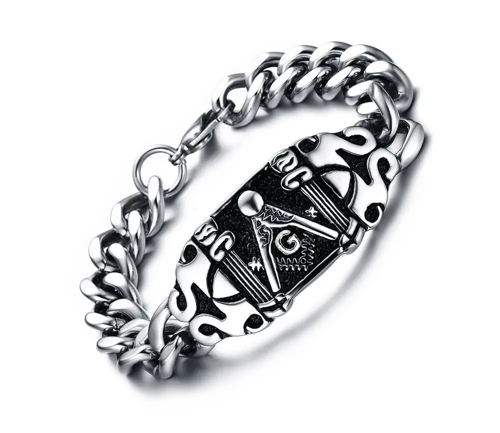 

European and American Retro Punk Religious Totem Men's Stainless Steel Freemason Bracelet