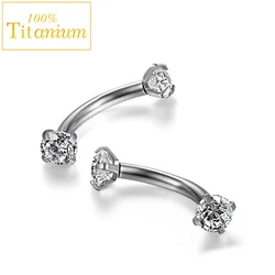 G23 titanium Eyebrow Stud Internal Thread Double Zircon Curved Barbell Banana Ring Helix Rook Earrings Nose Lip Piercing jewelry