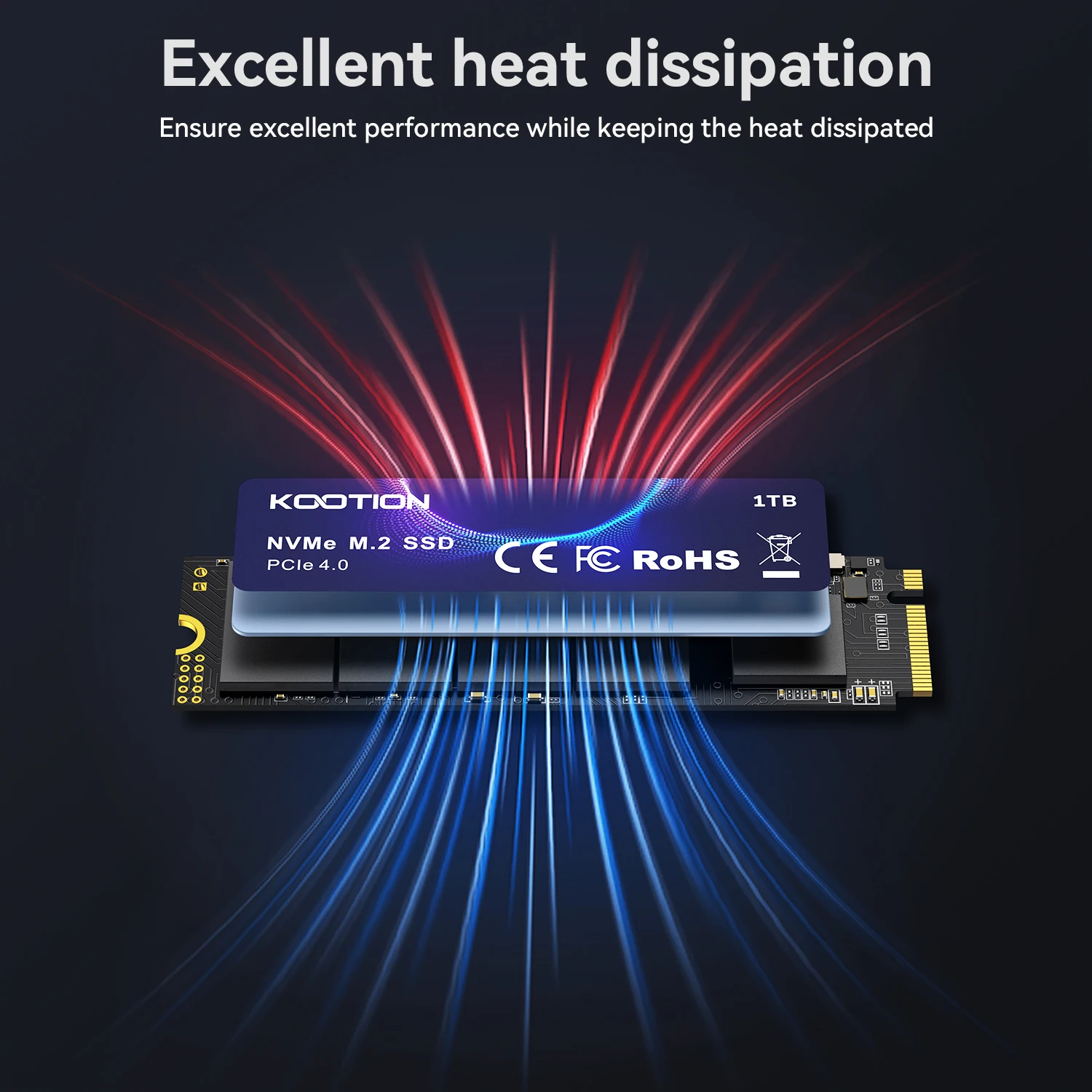 KOOTION 1TB NVMe M2 SSD with Heat Sink M.2 Gen4 Internal Solid State Drive Original PCIe 4.0x4 2280 Hard Disk for PS5 Laptop PC - view 5