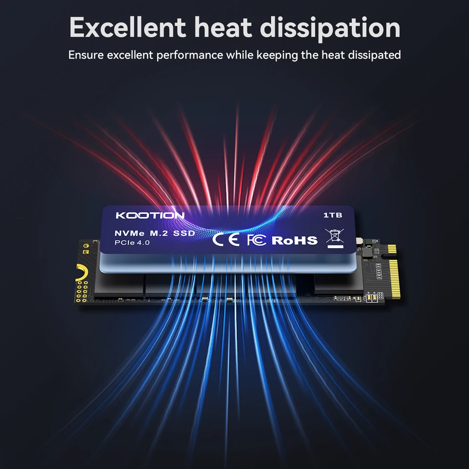 KOOTION 1TB NVMe M2 SSD with Heat Sink M.2 Gen4 Internal Solid