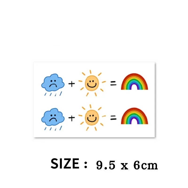 2 أنماط مضحك المطر الشمس قوس قزح الوشم المؤقت أنيمي لطيف الكرتون الوشم الذراع الساق هيئة الفن مقاوم للماء وهمية الوشم ملصق #2