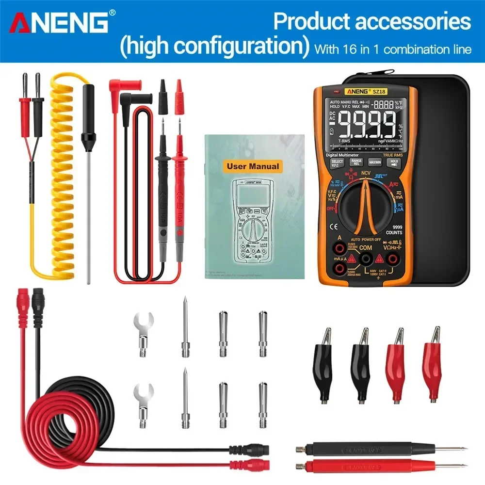 

Цифровой мультиметр ANENG SZ18 PRO True RMS, профессиональный измеритель LCR, тестер транзисторов, вольтметр NCV, автоматический измеритель напряжения