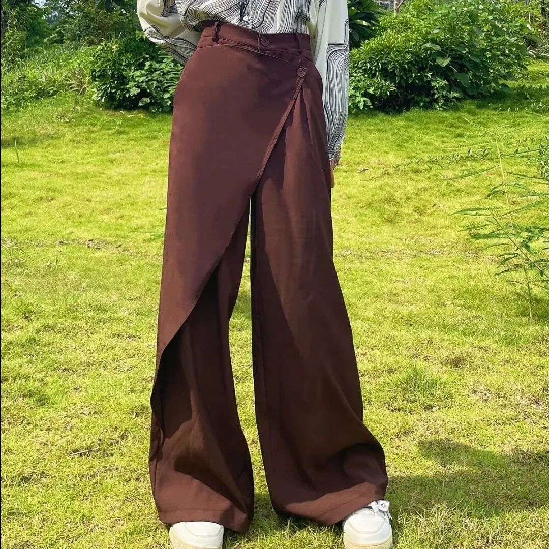 

Korean Sle Men's High Waist Wide Leg Pants Long Dra Suit Trousers Neutral Splicing Design Casual Leisure Faion