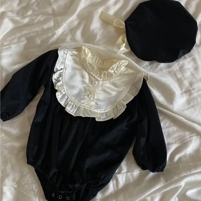 Newborn Baby Girl Boy Christmas Long Sleeve Romper With Cap Infant Toddler Velvet Jumpsuit Xmas New Year Baby Clothes 0-18M