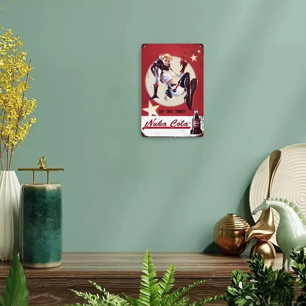 1 قطعة علامة فنية جدارية معدنية عتيقة "Zap That Thirst" من Nuka Cola - لافتة زخرفية كلاسيكية للمنزل أو المكتب أو البار #4