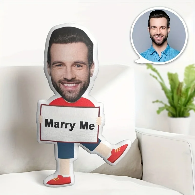 Create a fun plush pillow using your photo, perfect as a proposal face pillow. It's an ideal choice for couples, great for place