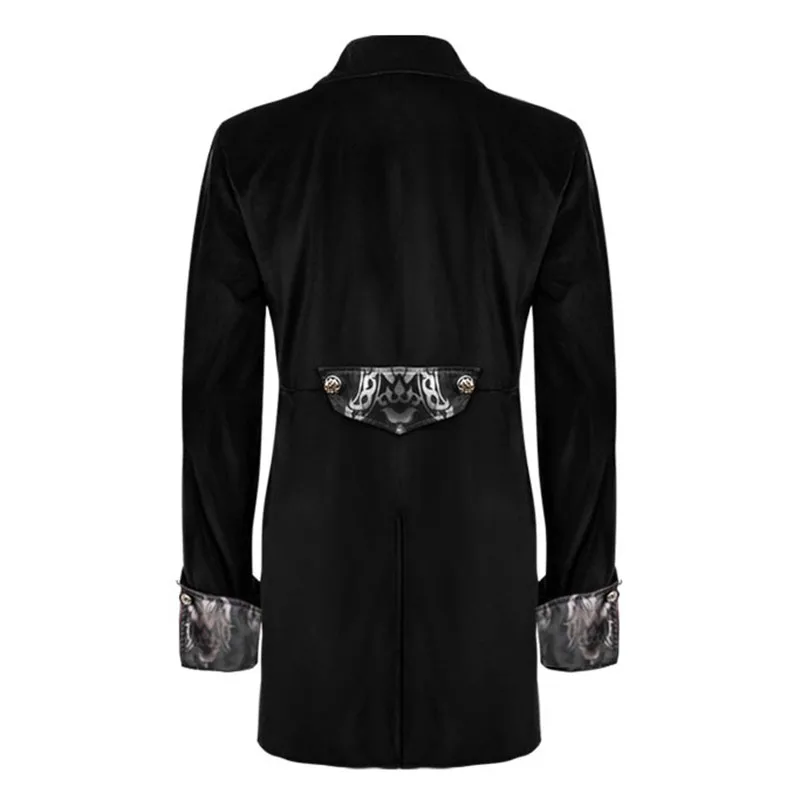 Cappotto Lungo da Uomo Stile Medievale Retrò Punk, Vestibilità su Misura, in Velluto Ricamato con Bottone Singolo