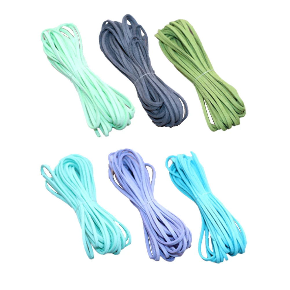 

6Pcs Flat Faux Leather Cord 5 Meters 3mm For Bracelet Necklace Jewelry Making Dark Grey Blue Green Mint Green Purple Sky Blue