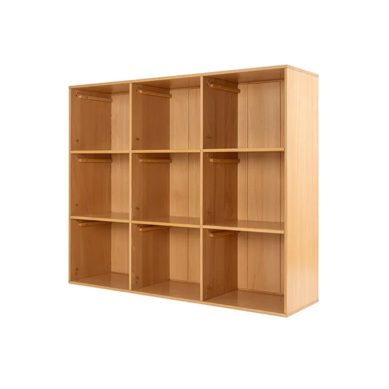 Children's floor-to-ceiling bookshelf locker Solid wood foot storage Living room lattice storage cabinet combination