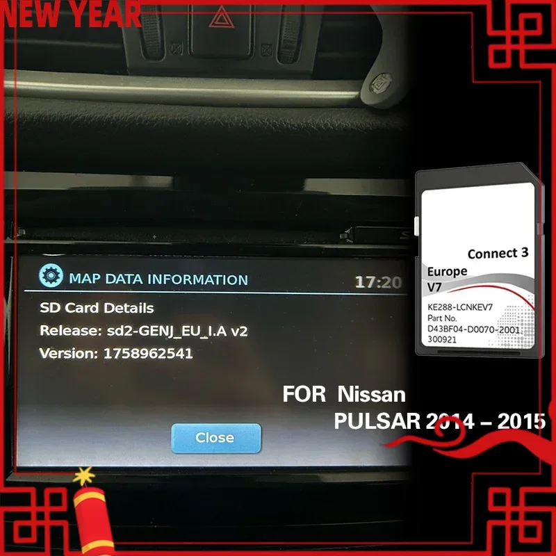 for Nissan PULSAR 2014 2015 Sat Nav Connect3 V7 Ttaly Poland Norway Map GPS Navigation SD Card