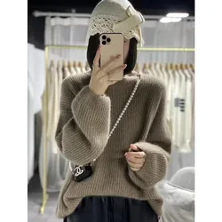 Women Pullover Round Neck Lantern Sleeves Knitted Sweater Women's Autumn Winter Loose Long Sleeve Top Women Clothing Sale