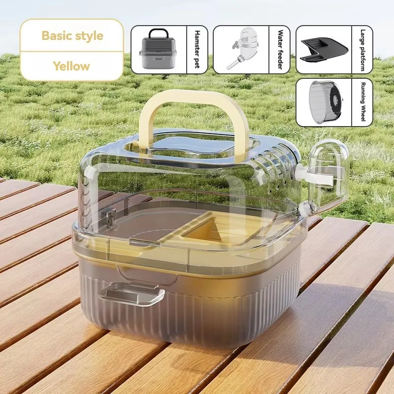 Portable Hamster Travel Cage Lightweight Chinchilla Carrier Box With Handle Breathable Hamster Habitat With Water Bottle